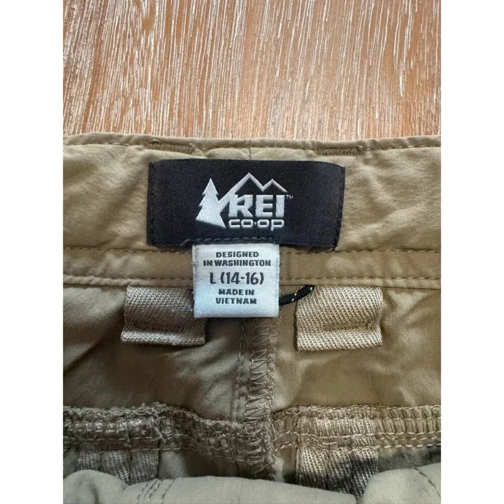 REI Co-op Sahara Convertible Pants Youth Boys Large 14-16 Zip Off Cargo Khaki